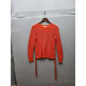 Michael Kors Womens Orange Knit Sweater With Lace-Up Sides Size M 69% Cotton 31%